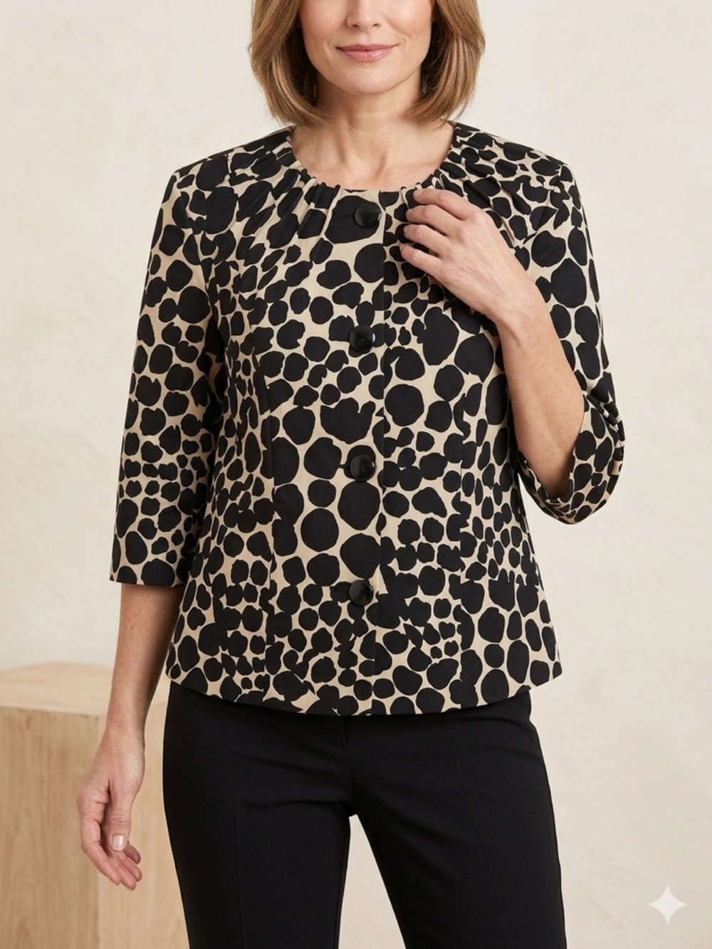 Maggie Barnes Bold Stone Pattern Blazer Jacket - Size 0X - Black & Cream NWT